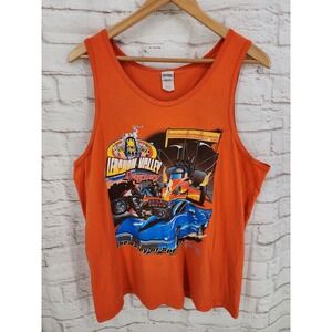 Vintage Dragway Gearhead Tank Top Motocycle Muscle Car Grunge Country Orange XL